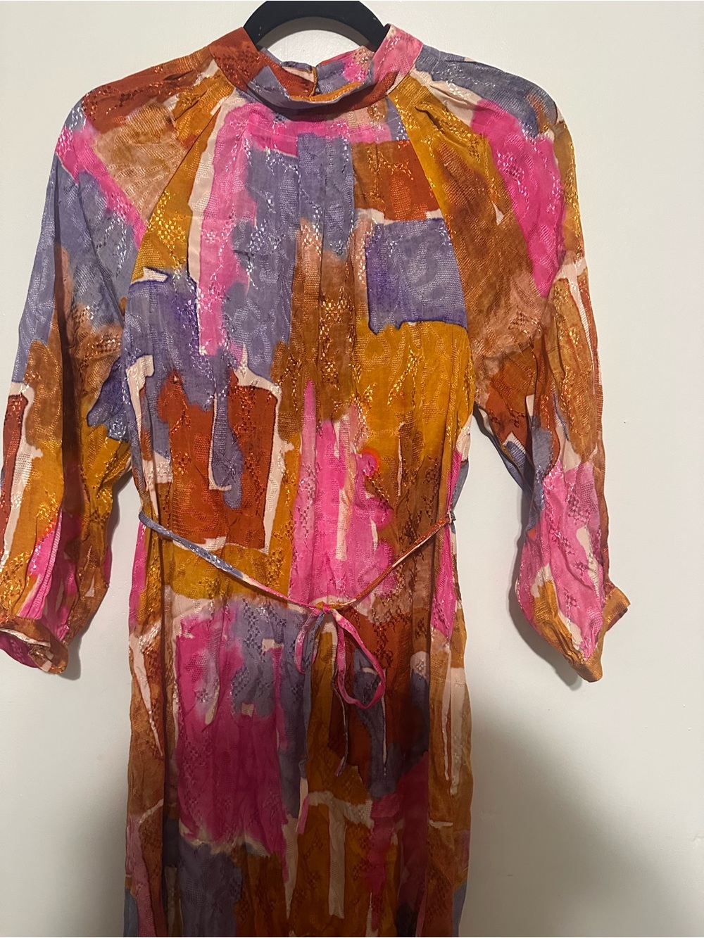 Maeve Multicolor Abstract Asymmetrical Midi Dress in Pink, Brown & Purple NWT - Picture 7 of 10